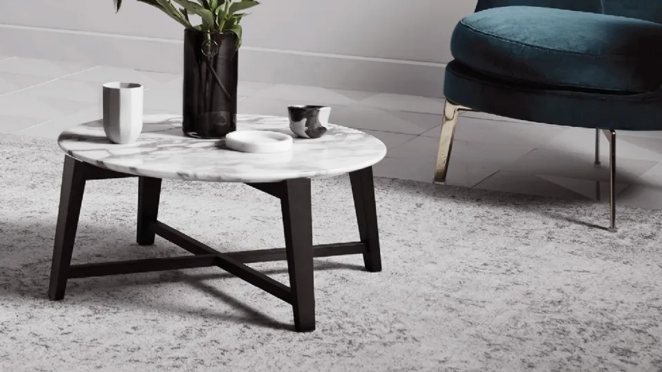 Tavolino rotondo in marmo con base in legno massello Tris di Flexform