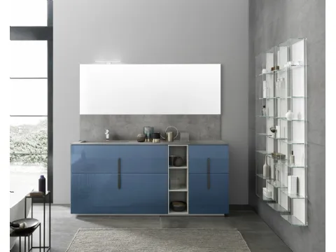 Mobile bagno da appoggio M System C012 in laccato lucido Blu Artico di Baxar