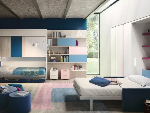 Cameretta Ambiente 05 Young con Kali Duo Board e Altea Sofa con Tetris e Living Young System componibile di Clei