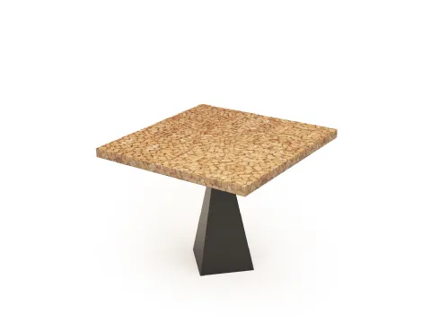 Tavolo Cork & Resin Table con top costituito da tappi di sughero e resina e basamento in ferro di Riva1920