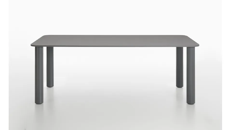 Tavolo quadrato con gambe in acciaio inox e piano in cristallo trasparente Marcuso di Zanotta
