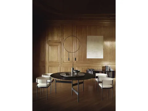 Tavolo rotondo in legno con Lazy Susan in marmo e base in metallo Notes di Living Divani