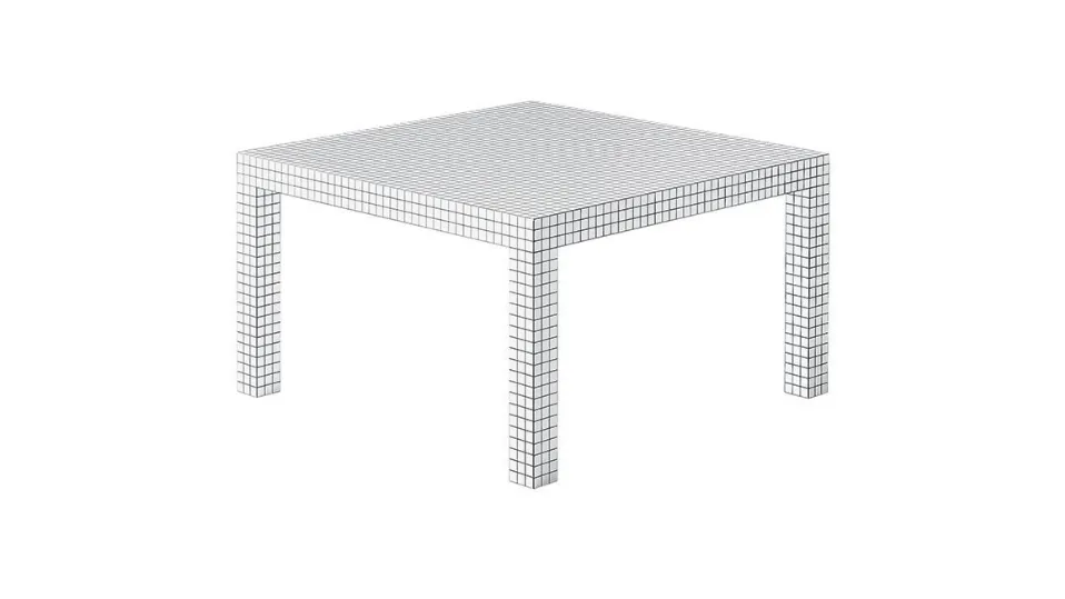 Tavolo fisso rettangolare con struttura in legno placcato in laminato colore bianco con stampa digitale a quadretti Quaderna 2600 di Zanotta