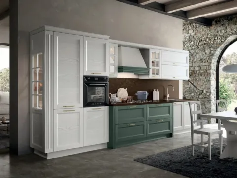 Cucina Classica lineare Beverly v08 in Frassino Bianco e Malachite con top in Pietra naturale Brown Antique di Stosa