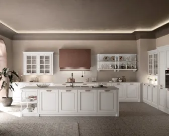 Cucina Classica con isola Dolcevita v01 in Laccato Bianco filo Bronzo di Stosa