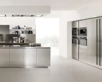 Cucina Design lineare in acciaio inox Free Steel di Euromobil