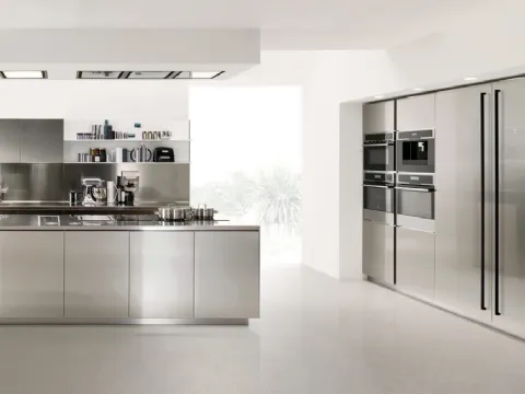 Cucina Design lineare in acciaio inox Free Steel di Euromobil