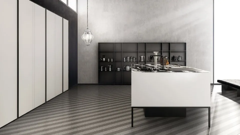 Cucina Design lineare Sei Project 7 in  laminato Fenix Bianco con top in pietra naturale granito di Euromobil