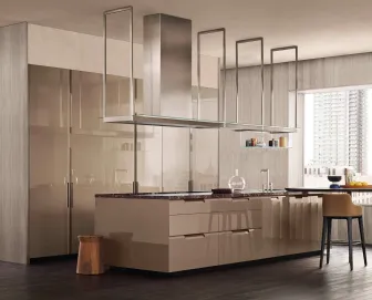 Cucina Design lineare Shape 02 in laccato lucido con top in marmo di Poliform