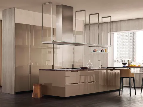 Cucina Design lineare Shape 02 in laccato lucido con top in marmo di Poliform