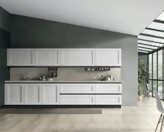 Cucina Moderna ad angolo City v06 in Termo Strutturato Rovere Bianco e Pet Nero opaco di Stosa