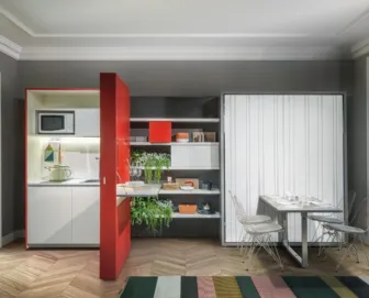 Cucina Moderna Kitchen Box Ambiente 11 minicucina trasformabile e integrabile nei programmi Living & Young System di Clei