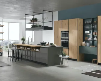 Cucina Moderne Infinity v1 in Rovere Natura e Pet Grau Lucido con Fenix Verde Comodoro di Stosa