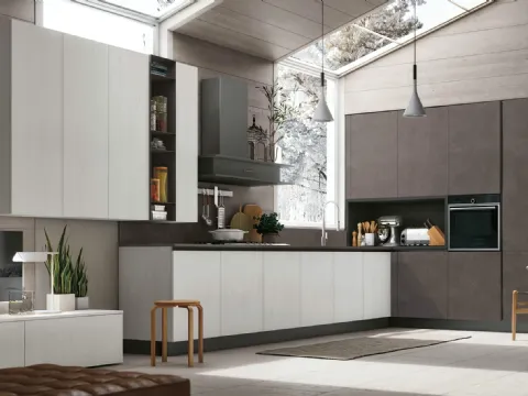 Cucina Moderne Infinity v21 in Palomino Bianco e Cemento Vulcano di Stosa