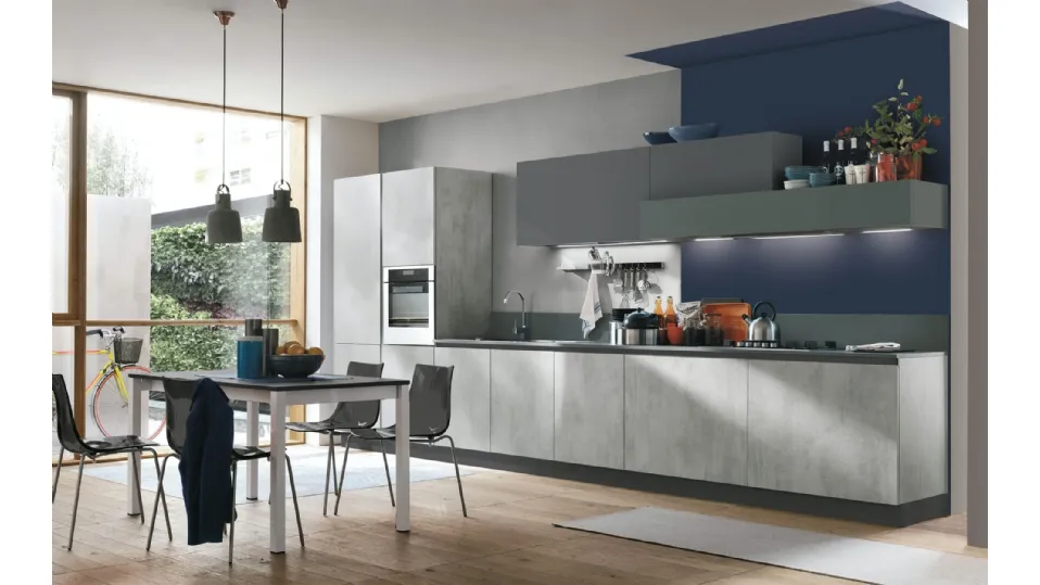 Cucina Moderna Infinity v16 Cemento e Fenix Grigio Verde di Stosa